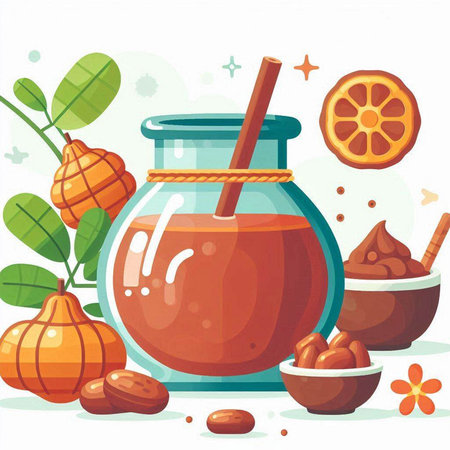 Honey jar with ingredients for cooking. Vector illustration in cartoon style.のイラスト素材