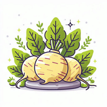 Radish with leaves, vector illustration in cartoon style. Vegetable icon.のイラスト素材