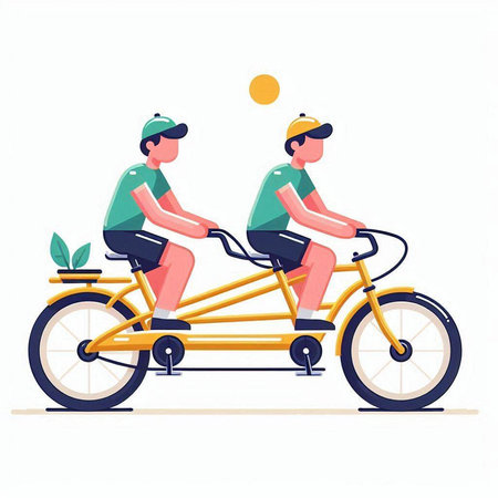 Couple riding bicycle vector illustration. Man and woman cycling together.のイラスト素材