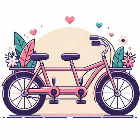 Retro bicycle with flowers. Vector illustration in a flat style.のイラスト素材