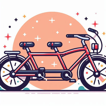 Vector illustration of a bicycle on a white background with stars and circlesのイラスト素材