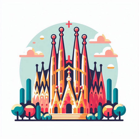 Cathedral of St. Mary of the Immaculate Conception, vector illustrationのイラスト素材