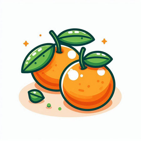 Cute orange fruit with leaves isolated on white background. Vector illustration.のイラスト素材
