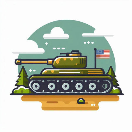 Military tank on the background of the American flag. Vector illustration.のイラスト素材