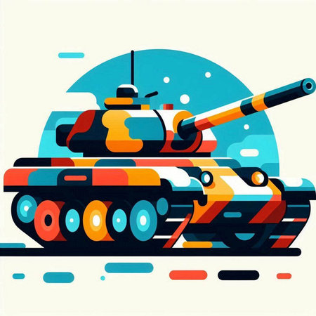 Cartoon illustration of a tank in retro style. Vector illustration.のイラスト素材