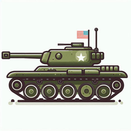 Military tank with the flag of the United States of America. Vector illustration.のイラスト素材