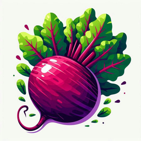 Beetroot vector illustration. Fresh beetroot with green leaves.のイラスト素材