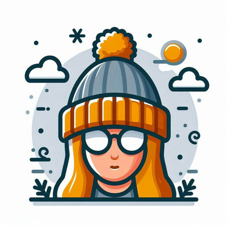 Vector illustration of hipster girl in winter hat and glasses. Flat style.のイラスト素材