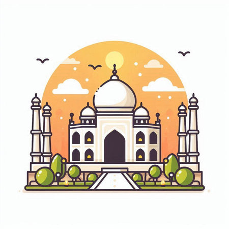 Vector illustration of Taj Mahal in Agra, Uttar Pradesh, Indiaのイラスト素材