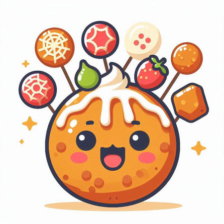 Cute donut with candies. Vector cartoon character illustration.のイラスト素材