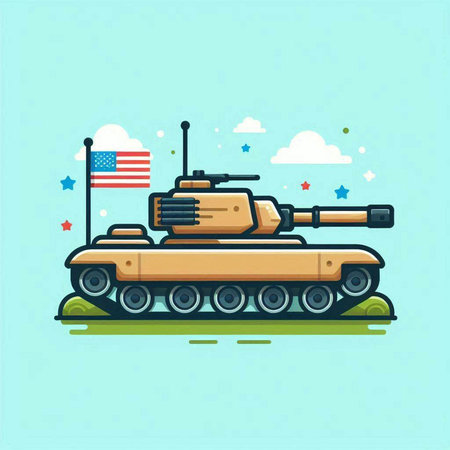 Cartoon tank with american flag on blue background vector illustration.のイラスト素材