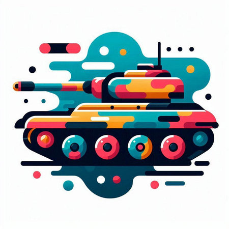 Vector illustration of a tank in modern style on a white background.のイラスト素材