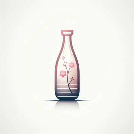 Illustration of a glass bottle with a flower on a white backgroundのイラスト素材