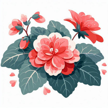 Beautiful blooming red and white begonia flowers. Vector illustration.のイラスト素材