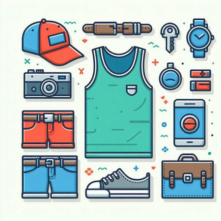 Men's clothing and accessories. Vector illustration in a flat style.のイラスト素材
