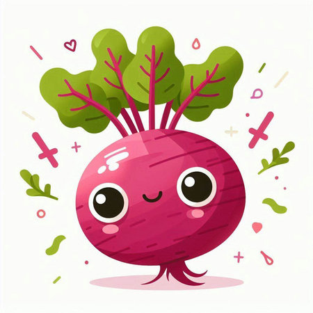 Cute kawaii red radish vegetable. Vector illustration.のイラスト素材