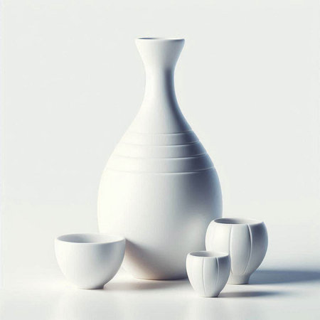 White ceramic vase with two cups on a white background. 3d renderingのイラスト素材