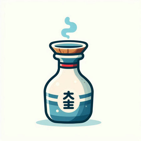 Illustration of a bottle of sake. Vector illustration in cartoon style.のイラスト素材