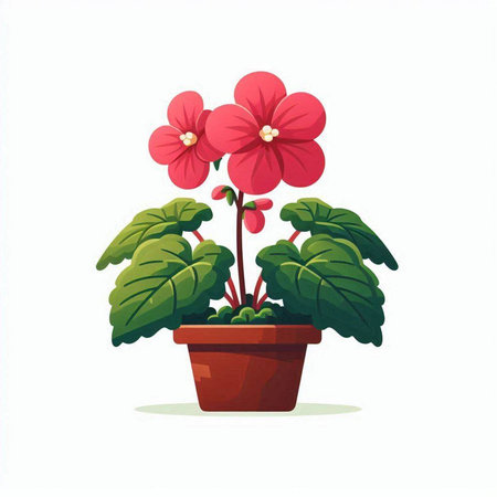 Pink geranium in a pot on a white background. Vector illustration.のイラスト素材