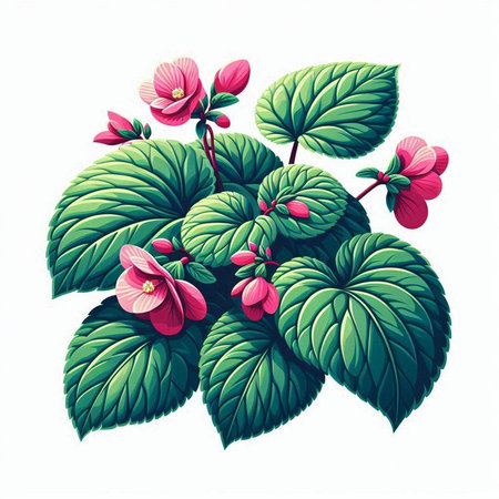 Flowering pink begonia on a white background. Vector illustration.のイラスト素材