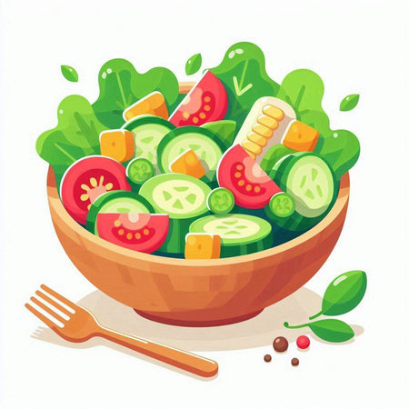 Salad in a bowl. Vector illustration of a vegetable salad.のイラスト素材