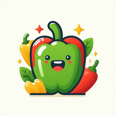 Bell pepper character. Cute vegetable character. Vector flat cartoon illustrationのイラスト素材