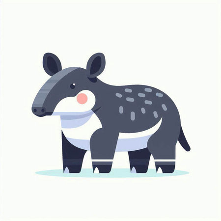 Tapir vector illustration. Flat cartoon style. Isolated on white background.のイラスト素材