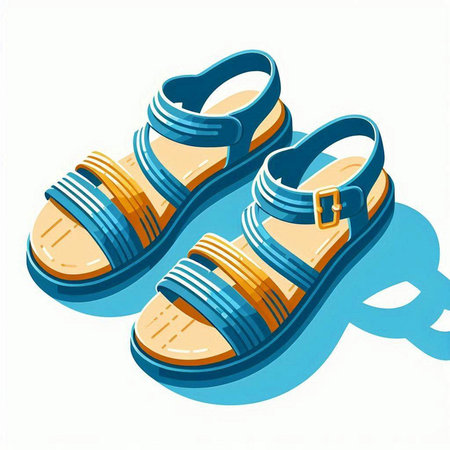 Vector illustration of a pair of blue sandals on a white backgroundのイラスト素材