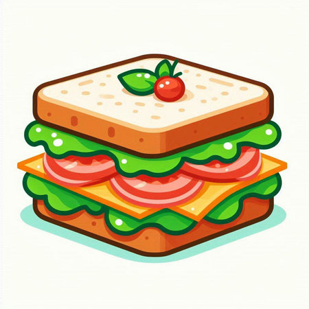 Sandwich with ham, cheese, tomato and lettuce. Vector illustration.のイラスト素材
