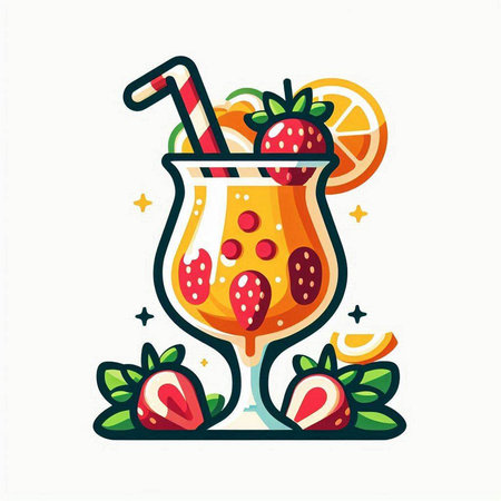 Strawberry smoothie with fruits, vector illustration in flat styleのイラスト素材