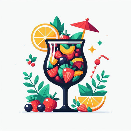 Fruit cocktail with berries and fruits. Vector illustration in flat styleのイラスト素材
