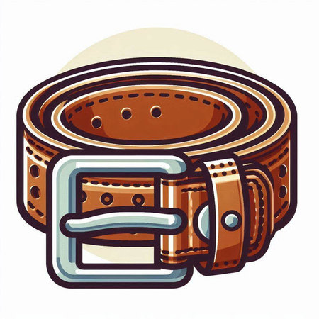 Illustration of a brown belt with a buckle on a white backgroundのイラスト素材