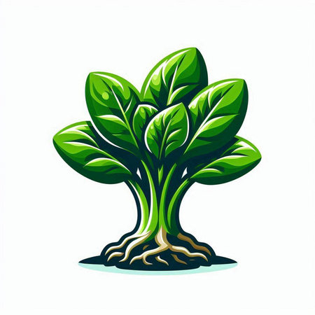 Green tree with roots isolated on white background. Vector illustration for your designのイラスト素材