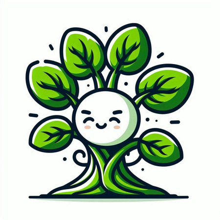 Cute cartoon tree character. Vector illustration of a tree character.のイラスト素材