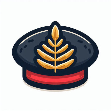 Illustration of a police hat with a leaf on a white backgroundのイラスト素材