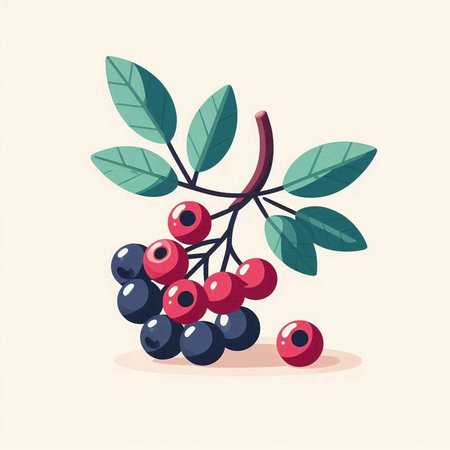 Ripe berries of a rowan. Vector illustration in cartoon style.のイラスト素材