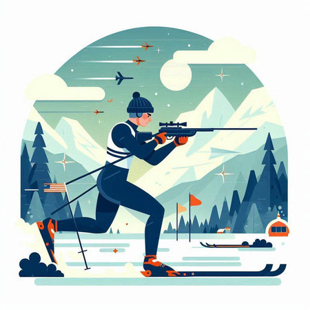 Winter sports. Vector illustration of a man with a gun in his hands.のイラスト素材