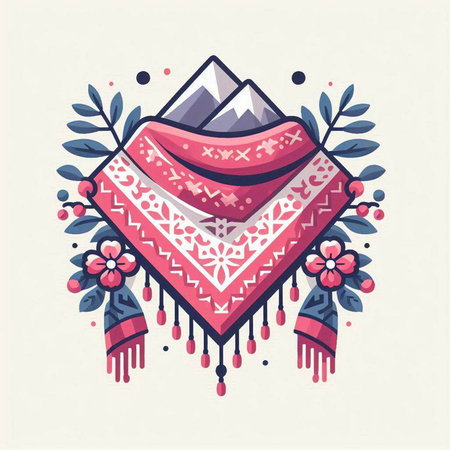 Vector hand drawn illustration with mountains, boho style. Template for card, poster, banner, print for t-shirt.のイラスト素材