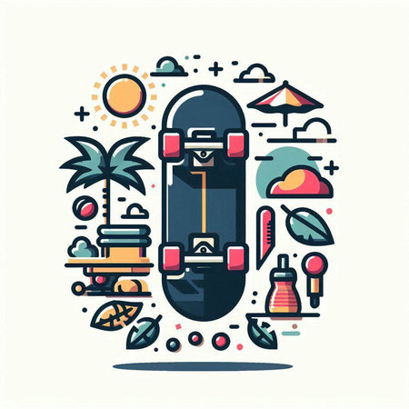 Flat line design vector illustration concept of skateboarding. Skateboard minimal style.のイラスト素材