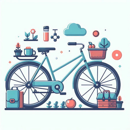 Bicycle with travel accessories. Vector illustration in flat design style.のイラスト素材