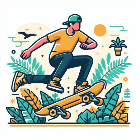 Skateboarder riding a skateboard in the park. Vector illustrationのイラスト素材
