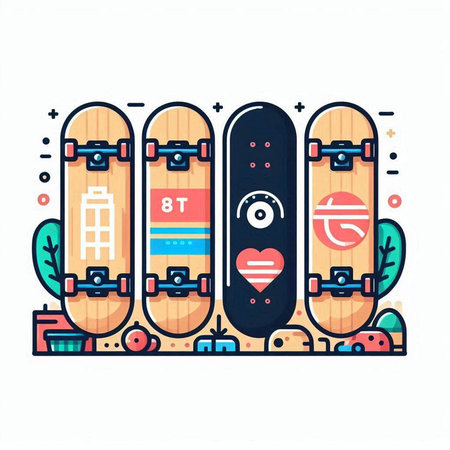 Skateboard flat line color vector icon. Modern linear style illustration.のイラスト素材