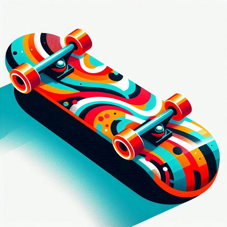 Skateboard with colorful pattern on white background. Vector illustration.のイラスト素材