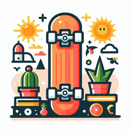 Skateboard flat color line icon. Modern vector illustration for web site design and mobile appのイラスト素材