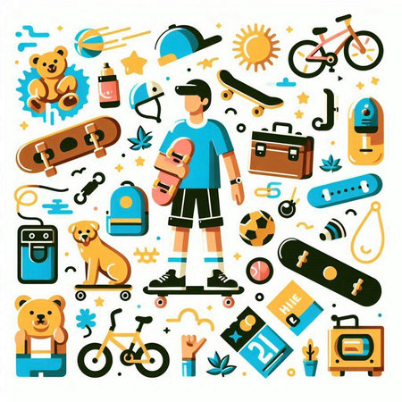 Set of flat icons with elements of sport and recreation. Vector illustrationのイラスト素材