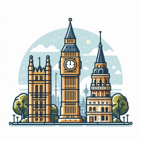 Big Ben, London, England, United Kingdom. Vector illustration.のイラスト素材