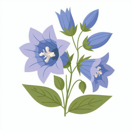 bellflowers flowers with leafs isolated icon vector illustration desingのイラスト素材