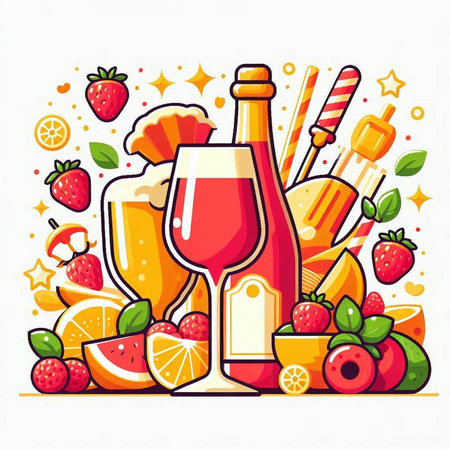 Fruit and berry drink. Vector illustration in flat style.のイラスト素材