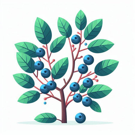 Blueberry tree isolated on white background. Cartoon style vector illustration.のイラスト素材