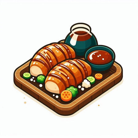 Illustration of a sushi set on a white background. Vector illustrationのイラスト素材